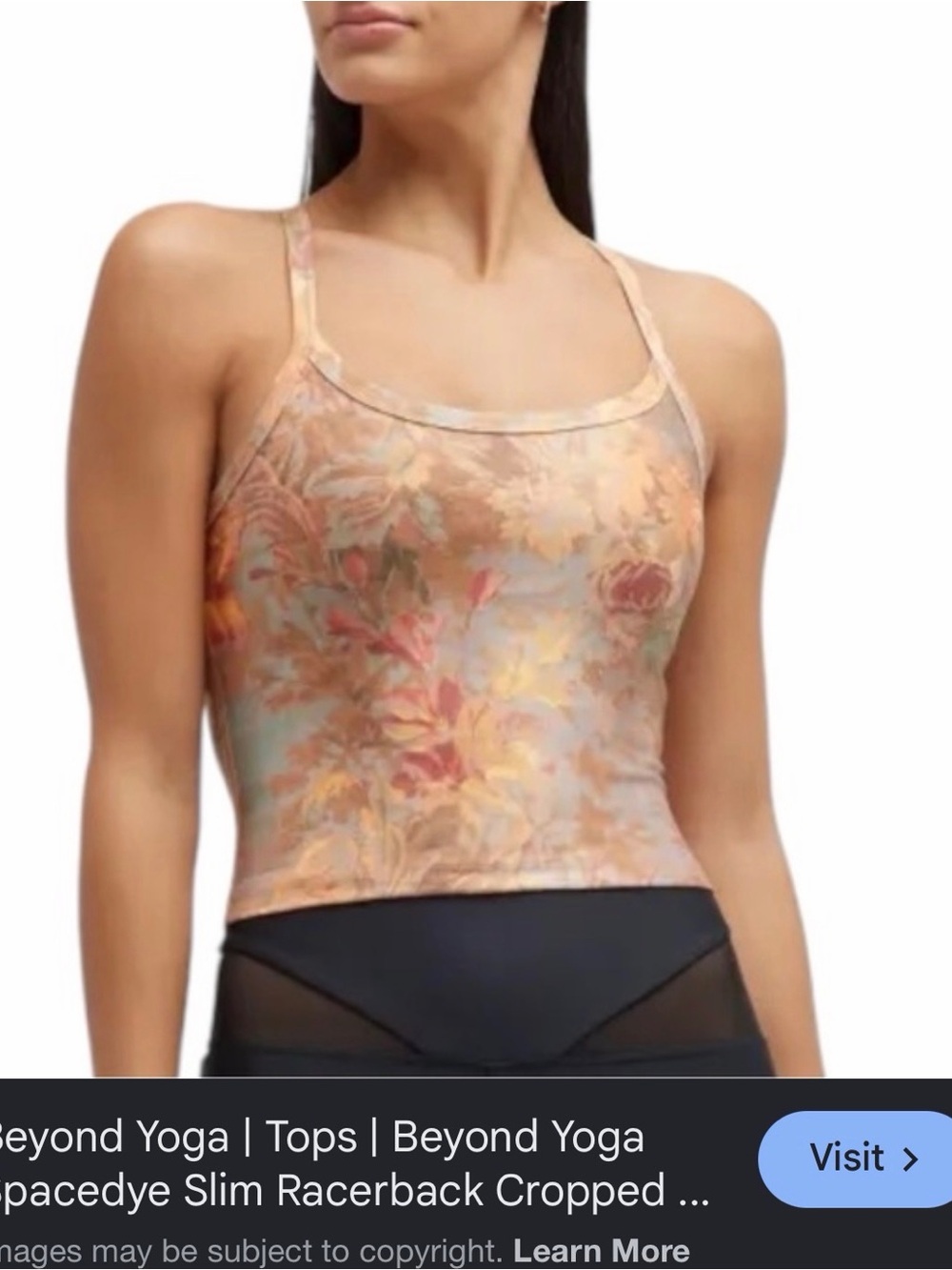 Beyond Yoga Peach Floral Slim Cropped Racerback Tank - Picture 1 of 4